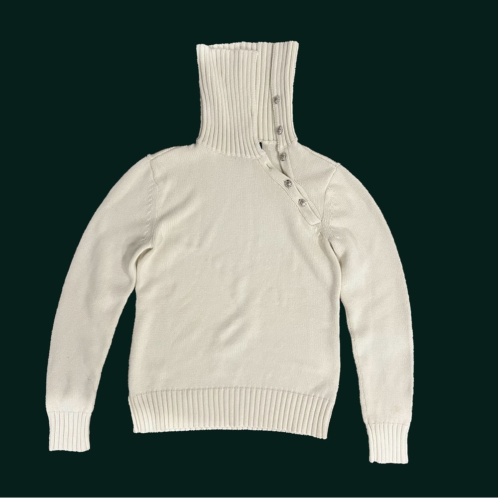 Ralph Lauren Wide Neck Side Silver Button Sweater Ivory XS